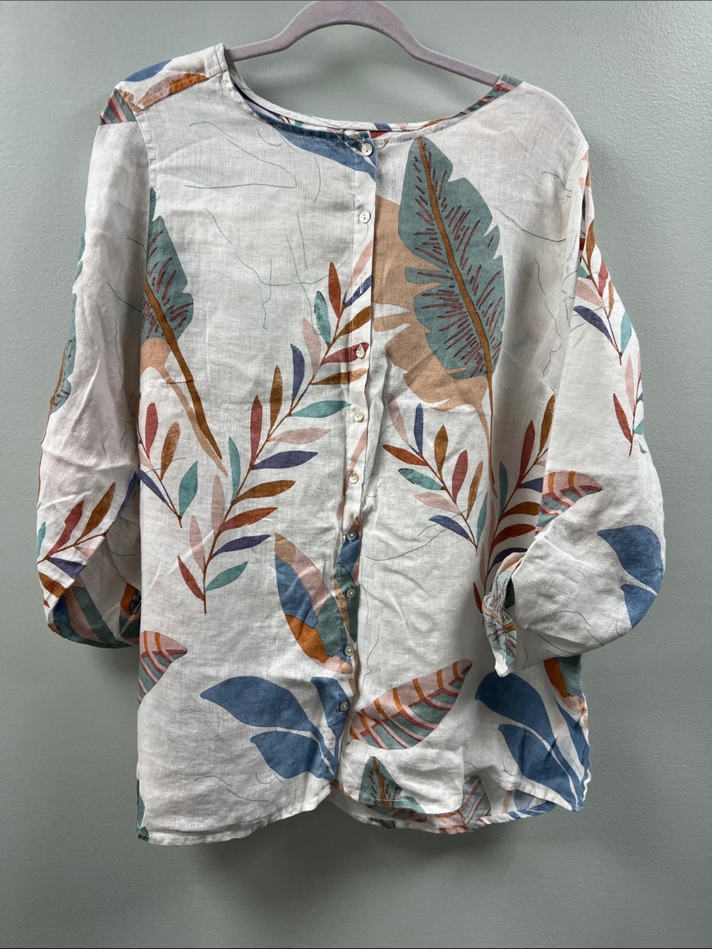 Cynthia Rowley White Button-Down Tropical Leaf Print Top